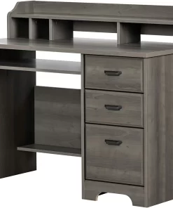 South Shore 12108 Rectangular 3 -Drawer Computer Desk with Hutch in Gray Maple
