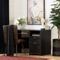 South Shore 46 in. Rubbed Black Rectangular 2 -Drawer Computer Desk with File Storage