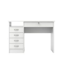 Tvilum 801634949 Rectangular White 5 Drawer Writing Desk with Locking Feature