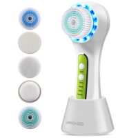 UMICKOO Facial Cleansing Brush,Rechargeable IPX7 Waterproof with 5 Brush Heads,Face Brush Use for Exfoliating, Massaging and Deep Cleansing (White-Green)