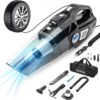 VARSK 4-in-1 Car Vacuum Cleaner, Tire Inflator Portable Air Compressor with Digital Tire Pressure Gauge LCD Display and LED Light, 12V DC Air Compressor Pump, 15FT Cord, Bonus HEPA Filter and Nozzles