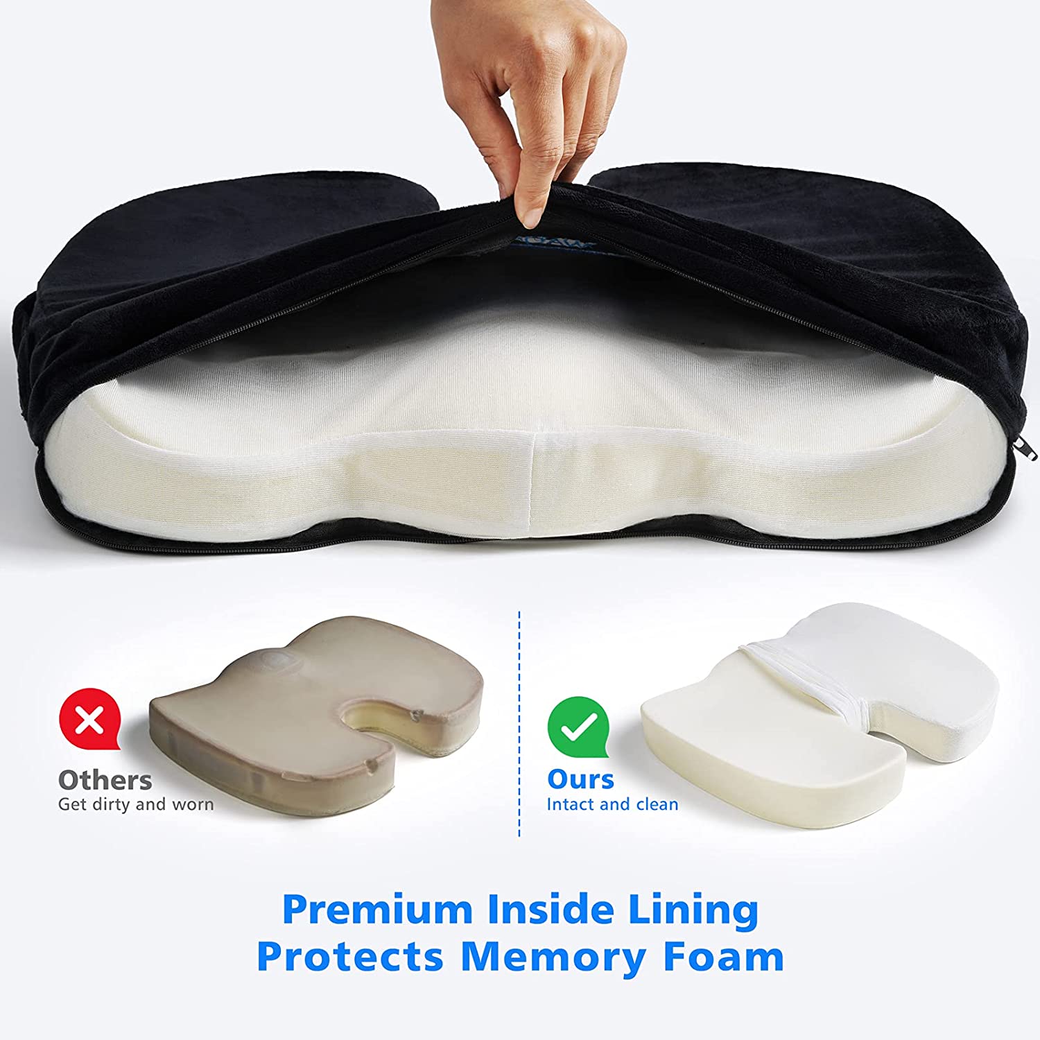 WAOAW Car Seat Cushion, Coccyx Cushion, Tailbone Pain Relief Cushion,  Memory Foam Chair Pad for Back, Coccyx, Tailbone Pain Relief
