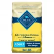 Blue Buffalo Life Protection Formula Chicken and Brown Rice Healthy Weight Dry Dog Food for Adult Dogs Whole Grain 34 lb. Bag