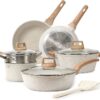 CAROTE C01520 Pots and Pans Set Nonstick, White Granite Induction Kitchen Cookware Sets, 10 Pcs Non Stick Cooking Set w/ Frying Pans & Saucepans(PFOS , PFOA Free)