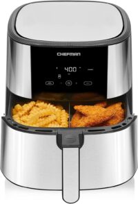CHEFMAN 2 in 1 Max XL 8 Qt Air Fryer, Healthy Cooking, User Friendly, Basket Divider For Dual Cooking, Nonstick Stainless Steel, Digital Touch Screen with 4 Cooking Functions, BPA-Free