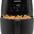 Chefman Digital Air Fryer, One-Touch Control, 4 Cooking Presets, Adjustable Time And Temperature, Fry With 98% Less Oil, LED Shake Reminder, Family Size, 5-Quart, Black