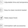 Chefman Digital Air Fryer, One-Touch Control, 4 Cooking Presets, Adjustable Time And Temperature, Fry With 98% Less Oil, LED Shake Reminder, Family Size, 5-Quart, Black