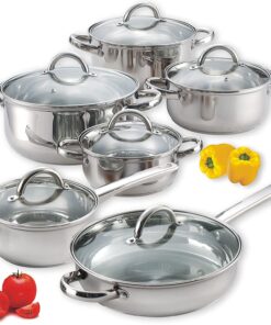 Cook N Home 12-Piece Stainless Steel Cookware Set, Silver