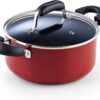 Cook N Home 2601 Stay Cool Handle Pattern 12-Piece Nonstick Cookware Set, Marble Red