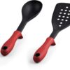 Cook N Home 2601 Stay Cool Handle Pattern 12-Piece Nonstick Cookware Set, Marble Red