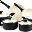 Cook N Home Pots and Pans Set Nonstick, 10 Piece Ceramic Cookware Sets, Kitchen Non Stick Cooking Set with Saucepans, Frying Pans, Dutch Oven Pot with Lids, PFOS and PFOA Free, Black