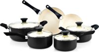 Cook N Home Pots and Pans Set Nonstick, 10 Piece Ceramic Cookware Sets, Kitchen Non Stick Cooking Set with Saucepans, Frying Pans, Dutch Oven Pot with Lids, PFOS and PFOA Free, Black
