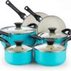 Cook N Home Pots and Pans Set Nonstick, 10 Piece Ceramic Cookware Sets, Kitchen Non Stick Cooking Set with Saucepans, Frying Pans, Dutch Oven Pot with Lids, PFOS and PFOA Free, Turquoise