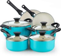 Cook N Home Pots and Pans Set Nonstick, 10 Piece Ceramic Cookware Sets, Kitchen Non Stick Cooking Set with Saucepans, Frying Pans, Dutch Oven Pot with Lids, PFOS and PFOA Free, Turquoise