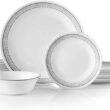Corelle 18-Piece Service for 6 Dinnerware Set, Triple Layer Glass and Chip Resistant, Lightweight Round Plates and Bowls Set, Mystic Gray
