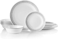 Corelle 18-Piece Service for 6 Dinnerware Set, Triple Layer Glass and Chip Resistant, Lightweight Round Plates and Bowls Set, Mystic Gray