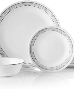 Corelle 18-Piece Service for 6 Dinnerware Set, Triple Layer Glass and Chip Resistant, Lightweight Round Plates and Bowls Set, Mystic Gray