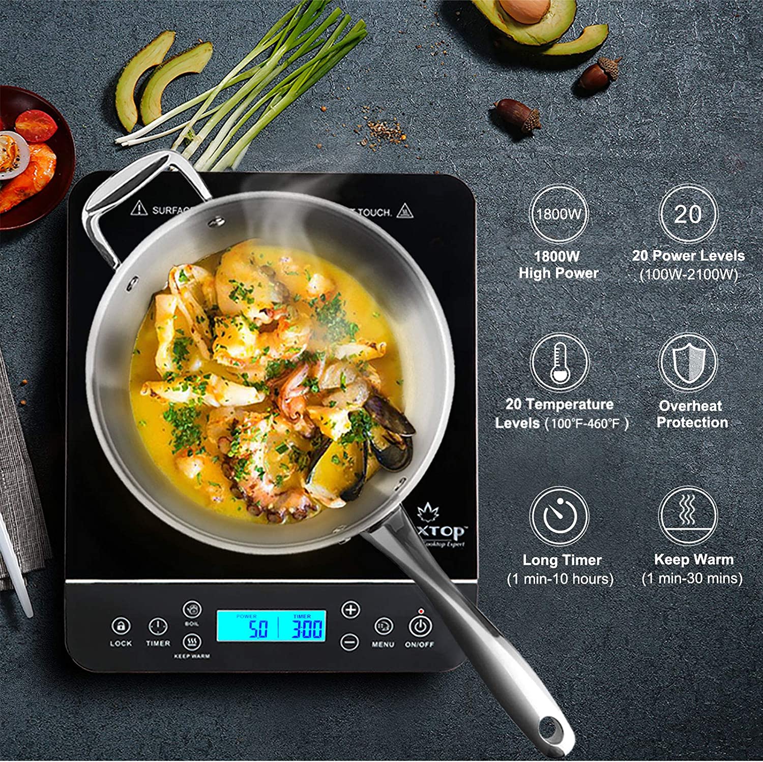 Duxtop LCD 1800W Portable Induction Cooktop 2 Burner, Built-In Countertop  Burners with Sensor Touch Control, Electric Cooktop with 2 Burner, Electric