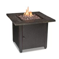 Endless Summer GAD1401M 30 in. W Bronze Finish Steel Base Faux Slate Mantel LP Gas Fire Pit with Electronic Igition and Lava Rocks