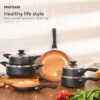 FRUITEAM 10pcs Cookware Set Ceramic Nonstick Soup Pot, Milk Pot and Frying Pans Set, Copper Aluminum Pan with Lid, Induction Gas Compatible, 1 Year Warranty Mothers Day Gifts for Wife…