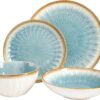 Gibson Elite Mayfair Bay Embossed Double Bowl Dinnerware Set, Service for 4 (16pcs), Blue