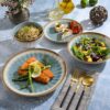 Gibson Elite Mayfair Bay Embossed Double Bowl Dinnerware Set, Service for 4 (16pcs), Blue