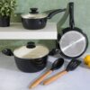 Gibson Home Plaza Café Forged Aluminum 7 Piece Healthy Ceramic Interior w/ Bakelite Handles Pots and Pans Cookware Set – Black Gibson Home Plaza Café Forged Aluminum 7 Piece Healthy Ceramic Interior w/ Bakelite Handles Pots and Pans Cookware Set – Black