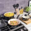 Gibson Home Plaza Café Forged Aluminum 7 Piece Healthy Ceramic Interior w/ Bakelite Handles Pots and Pans Cookware Set – Black Gibson Home Plaza Café Forged Aluminum 7 Piece Healthy Ceramic Interior w/ Bakelite Handles Pots and Pans Cookware Set – Black