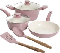 Gibson Home Plaza Café Forged Aluminum Healthy Ceramic Cookware, 7-Piece Set, Lavender Rose