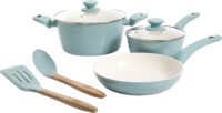 Gibson Home Plaza Café Forged Aluminum Healthy Ceramic Cookware, 7-Piece Set, Sky Blue