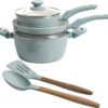 Gibson Home Plaza Café Forged Aluminum Healthy Ceramic Cookware, 7-Piece Set, Sky Blue