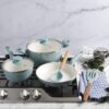 Gibson Home Plaza Café Forged Aluminum Healthy Ceramic Cookware, 7-Piece Set, Sky Blue