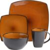 Gibson Soho Lounge Square 16-Piece Dinnerware Set - Amber