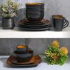 Gibson Soho Lounge Square 16-Piece Dinnerware Set - Amber