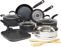 Goodful Cookware Set with Premium Non-Stick Coating, Dishwasher Safe Pots and Pans, Tempered Glass Steam Vented Lids, Stainless Steel Steamer, and Bamboo Cooking Utensils Set, 12-Piece, Charcoal Gray