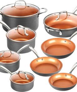 Gotham Steel Pro Pots and Pans Set Nonstick 13 Piece Hard Anodized Kitchen Cookware Sets with Nonstick Ceramic Cookware Set, Oven, Dishwasher Safe Metal Utensil Safe Non Stick Frying Pan Set, Nonstick