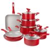 Granite Stone Diamond 8298 Farmhouse 13-Piece Aluminum Ultra-Durable Chalk Grey Diamond Infused Nonstick Coating Cookware Set in Speckled Red