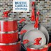 Granite Stone Diamond 8298 Farmhouse 13-Piece Aluminum Ultra-Durable Chalk Grey Diamond Infused Nonstick Coating Cookware Set in Speckled Red