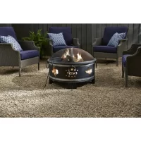 Hampton Bay FT-2380 Montrose Diameter 30 in x H23.8in. Round Steel Wood Burning Fire Pit with Texas Decoration