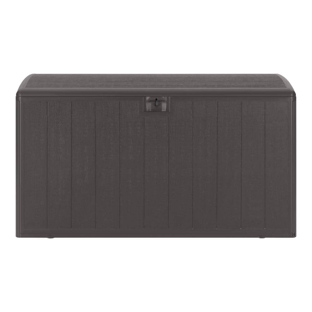 Gray 130-Gallon Wood Look Storage Deck Box with Gas Shock Lid