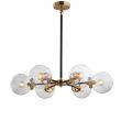 JONATHAN Y JYL9015A Caleb 6-Light Black and Brass Cluster Pendant Light with Clear Glass Shades