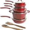 Kenmore Arlington Healthy Nonstick Ceramic Coated Forged Aluminum Induction Cookware, 12-Piece, Metallic Red
