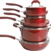 Kenmore Arlington Healthy Nonstick Ceramic Coated Forged Aluminum Induction Cookware, 12-Piece, Metallic Red