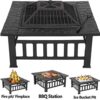 LEMY 32 inch Outdoor Fire Pit Square Metal Firepit Backyard Patio Garden Stove Wood Burning Fire Pit W Rain Cover, Faux-Stone Finish