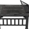 LEMY 32 inch Outdoor Fire Pit Square Metal Firepit Backyard Patio Garden Stove Wood Burning Fire Pit W Rain Cover, Faux-Stone Finish