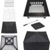LEMY 32 inch Outdoor Fire Pit Square Metal Firepit Backyard Patio Garden Stove Wood Burning Fire Pit W Rain Cover, Faux-Stone Finish