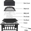 LEMY 32 inch Outdoor Fire Pit Square Metal Firepit Backyard Patio Garden Stove Wood Burning Fire Pit W Rain Cover, Faux-Stone Finish
