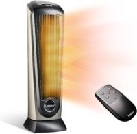 Lasko Oscillating Ceramic Tower Space Heater for Home with Adjustable Thermostat, Timer and Remote Control, 22.5 Inches, Grey