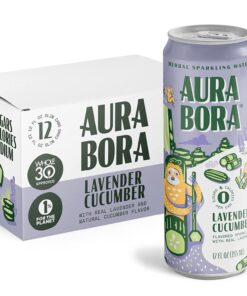 Lavender Cucumber Herbal Sparkling Water by Aura Bora 12 oz Can (Pack of 12), 0 Calories, 0 Sugar, 0 Sodium, Non-GMO