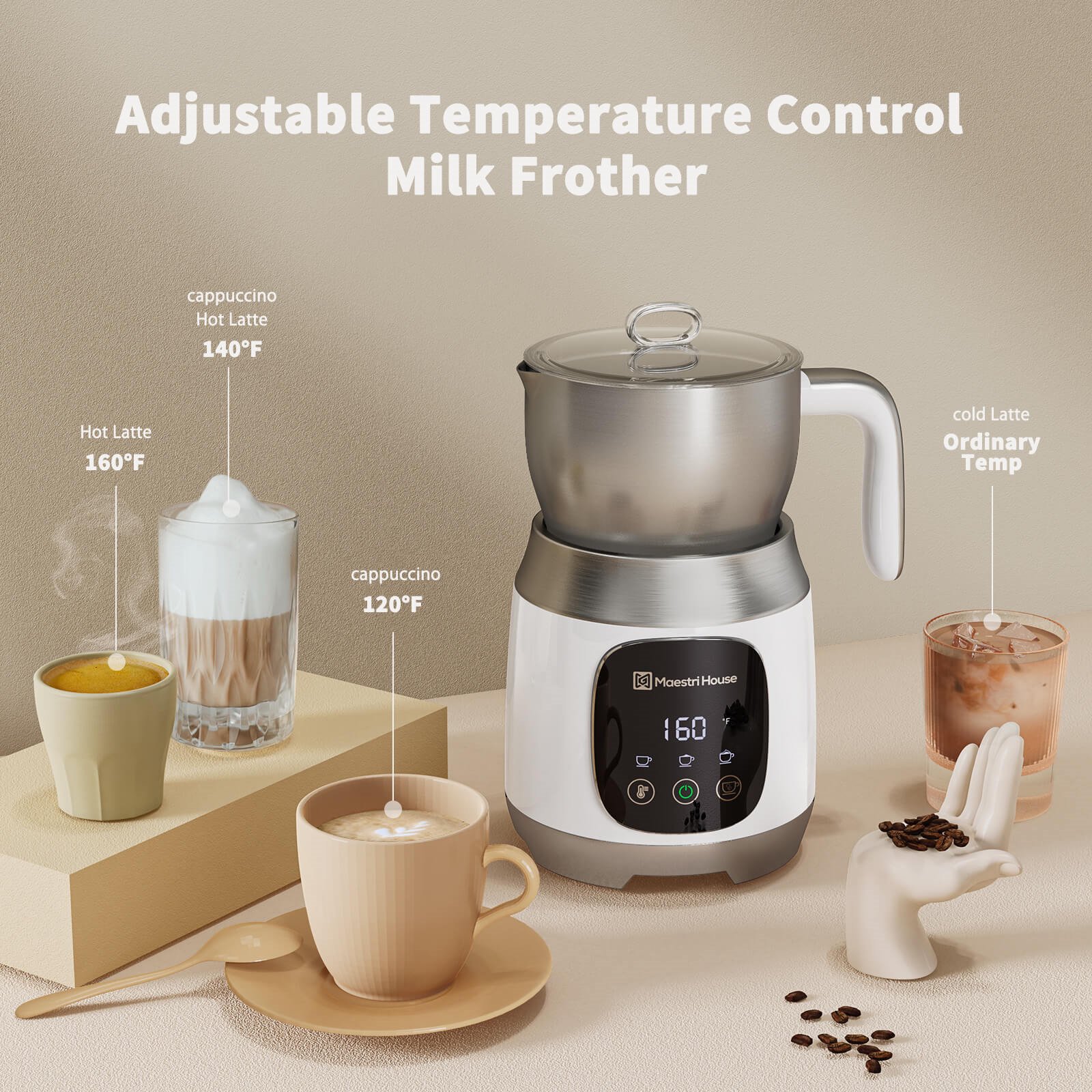 Electric Milk Frother Steamer for Dairy/Plant-Based, Hot Chocolate,  Cappuccinos, Lattes, Includes Hot, Cold and Frothy Functions